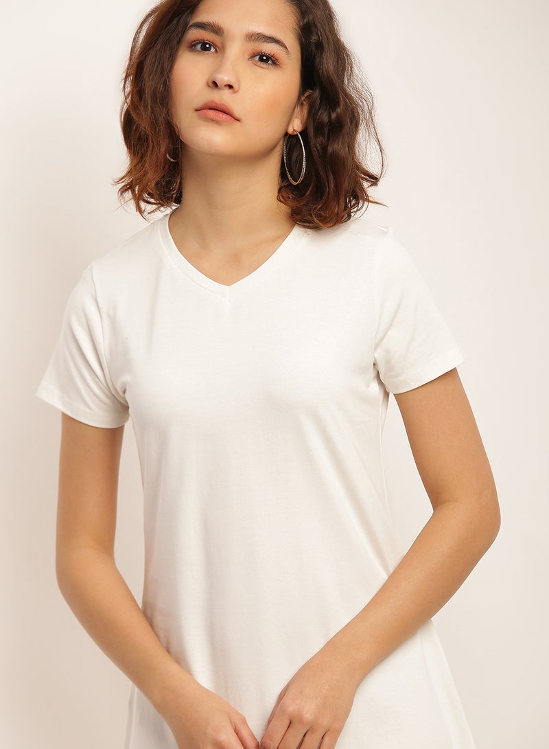 Aila - Solid Design A-Line Midi Dress Off White - Image 1