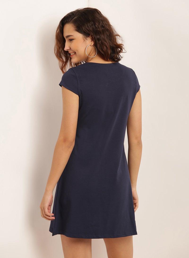 Aila Solid Design Empire Midi Dress Navy Blue  - Image 2