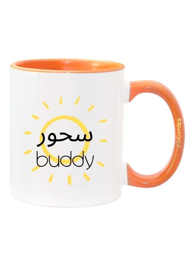 اف بي جينيكس مج قهوة مطبوع بعبارة مضحكة "Suhoor Buddy" برتقالي / أبيض - Image 1
