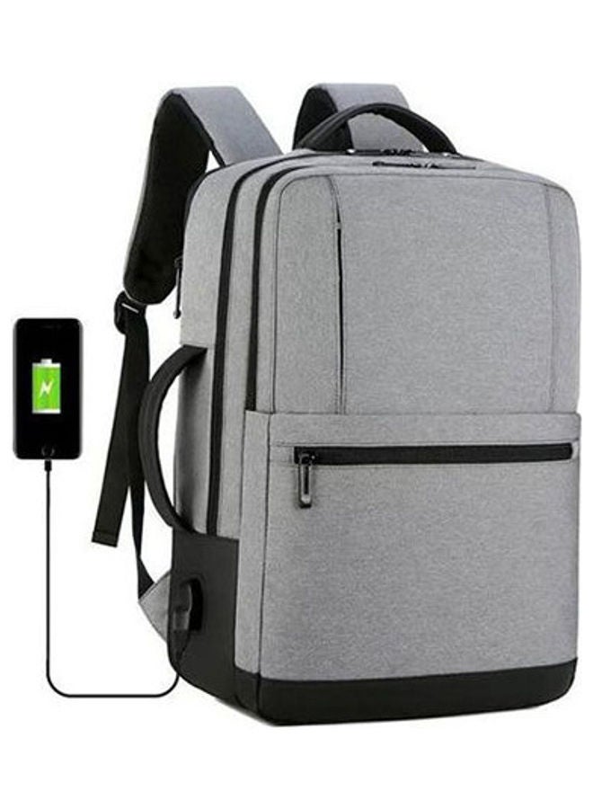 MEINAILI Nylon Multi-Function Business Waterproof Laptop Backpack - Usb Outport - Grey Grey/black  - Image 1