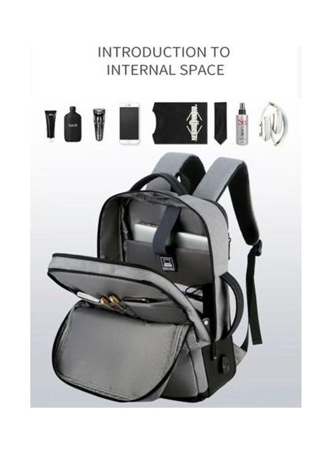 MEINAILI Nylon Multi-Function Business Waterproof Laptop Backpack - Usb Outport - Grey Grey/black  - Image 3