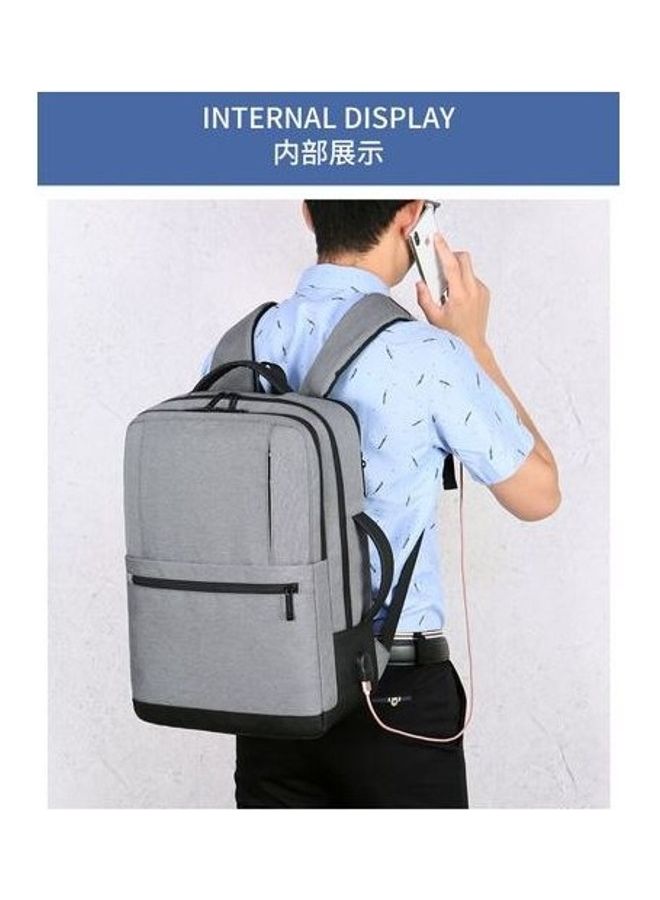 MEINAILI Nylon Multi-Function Business Waterproof Laptop Backpack - Usb Outport - Grey Grey/black  - Image 2
