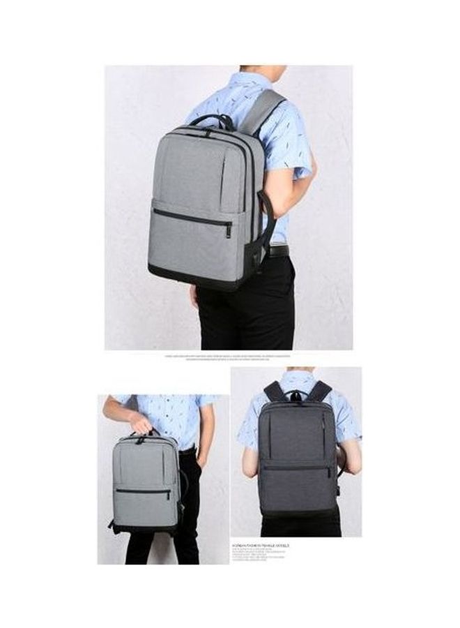 MEINAILI Nylon Multi-Function Business Waterproof Laptop Backpack - Usb Outport - Grey Grey/black  - Image 5