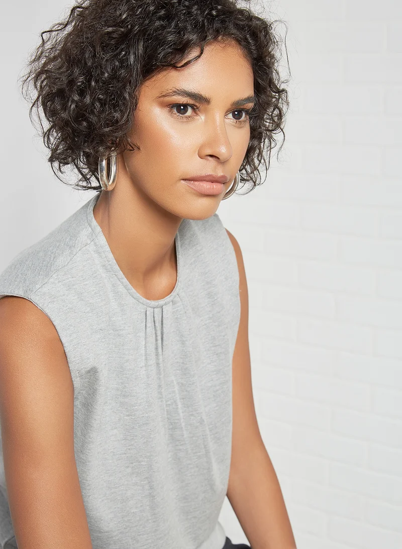 High Streets Gathered Neckline Detailed Top Grey