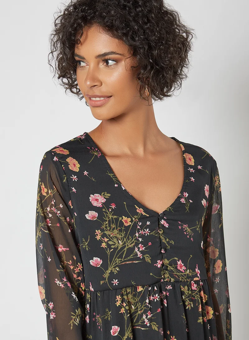 Jacqueline de Yong Floral Print Dress Black
