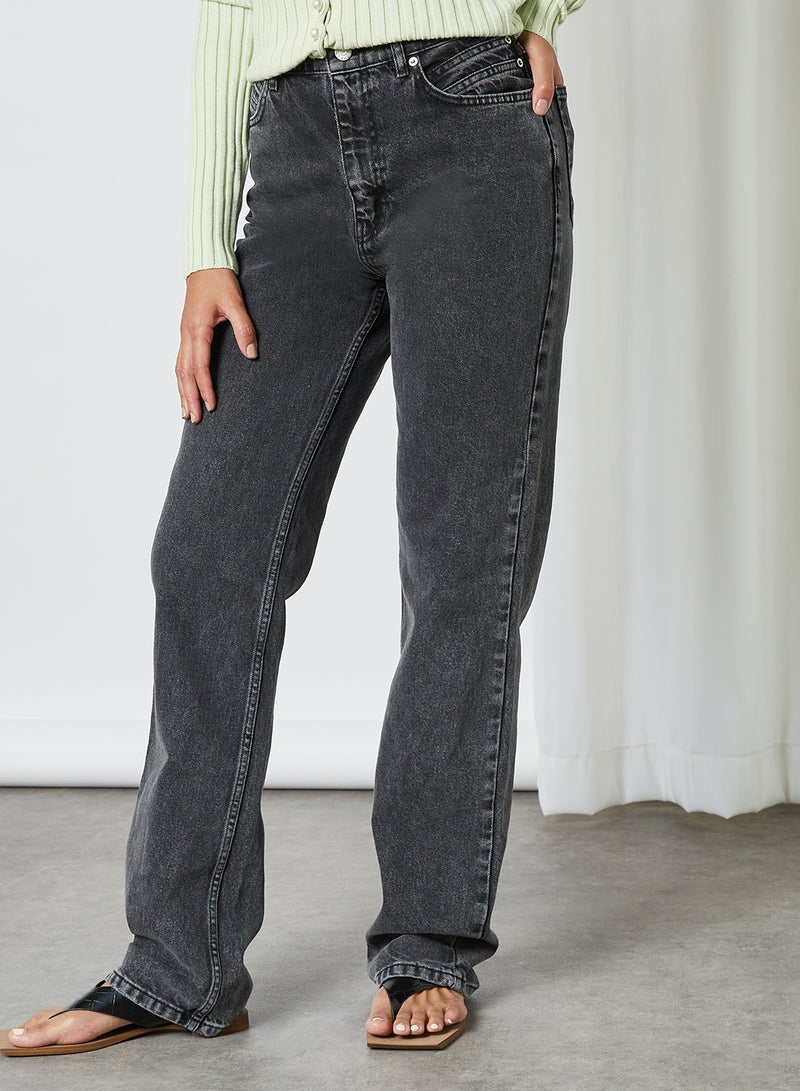 MANGO - Five Pockets High Rise Jeans Grey Denim - Image 1