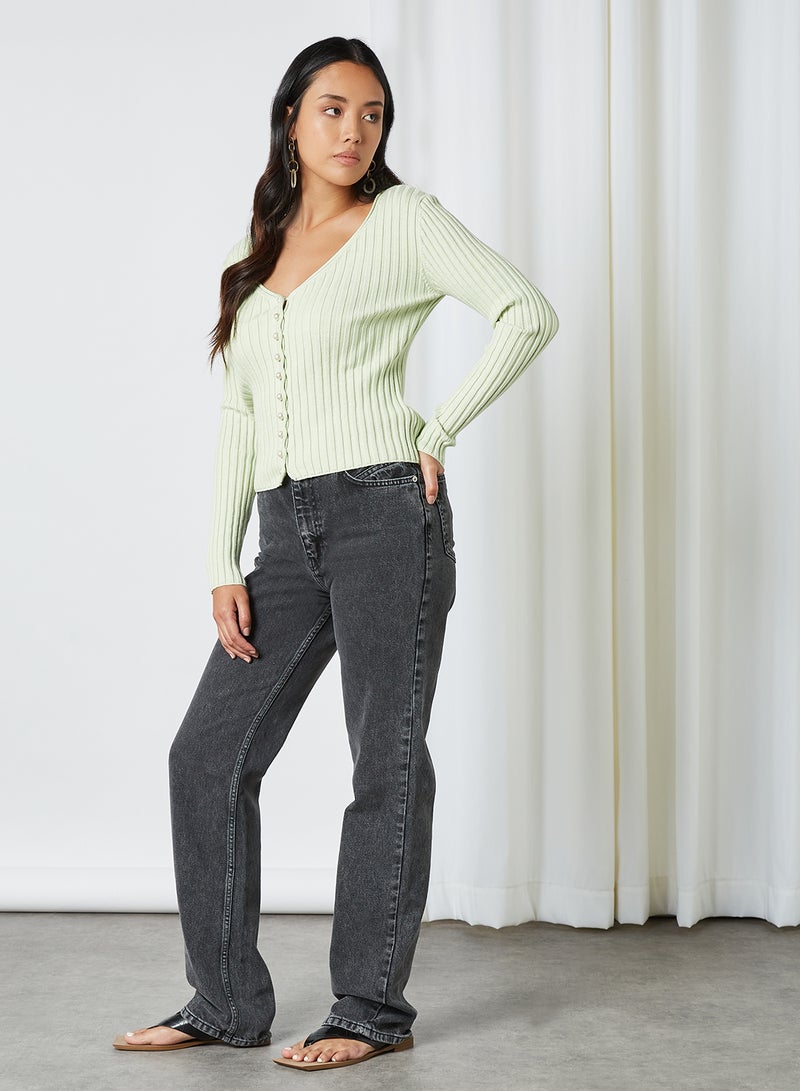 MANGO - Five Pockets High Rise Jeans Grey Denim - Image 1