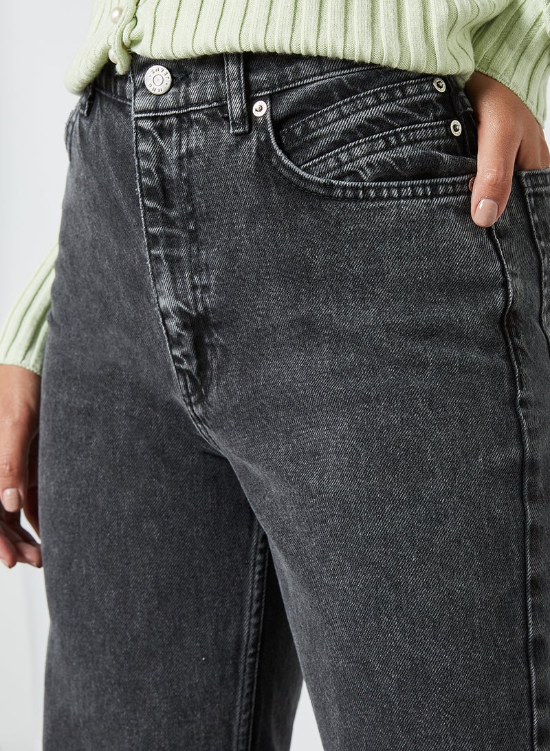 MANGO - Five Pockets High Rise Jeans Grey Denim - Image 1