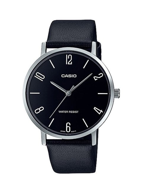 Men's Leather BAnd Analog Watch MTP-VT01L-1B2 - 40 mm - Black