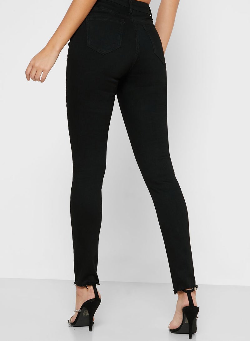 QUIZ - Comfortable Ripped Skinny Jeans Black - Image 1