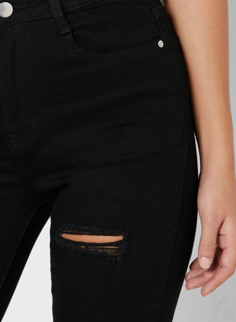 QUIZ - Comfortable Ripped Skinny Jeans Black - Image 1