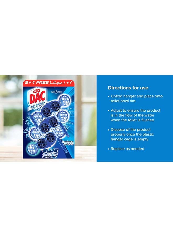 Dac Active Toilet Rim Block Blue Water With Cleaninness 50% More Shine Extra Freshness Cleaning Foam And Dirt With Anti-Limescale Protection Eucalyptus 150grams  - Image 3