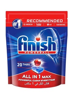 Finish Regular Powerball Dishwasher Detergent All In One Max Tablets For Powerful Clean Everytime 20 Tabs Clear