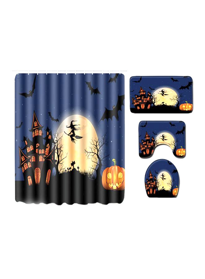 4-Piece Printed Curtain Set Blue/Black/Yellow  - Image 1