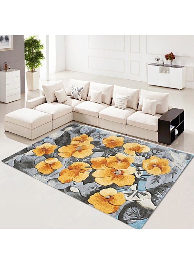 3D Floral Living Room Floor Rug Grey/Yellow/Brown 80x120cm 
