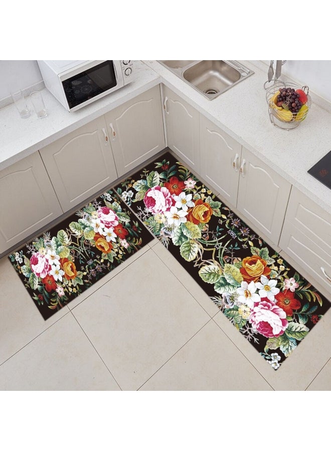 Flower Print Bathroom Doorway Soft Anti-Skidding Durable Rug Multicolour 50x160cm - Image 1