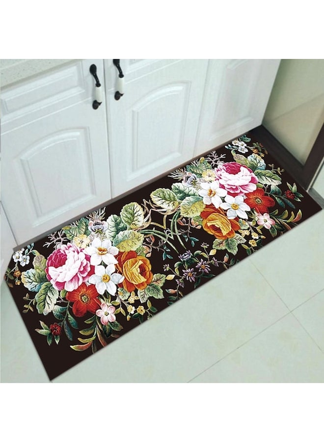 Flower Print Bathroom Doorway Soft Anti-Skidding Durable Rug Multicolour 50x160cm - Image 2