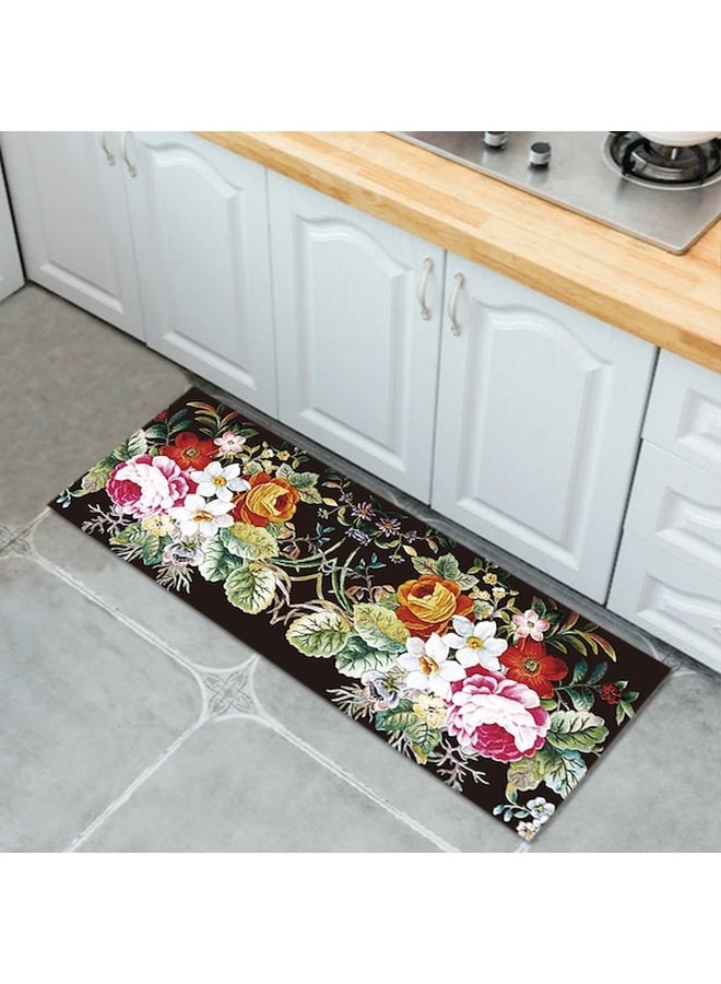 Flower Print Bathroom Doorway Soft Anti-Skidding Durable Rug Multicolour 50x160cm - Image 3