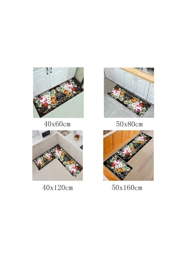 Flower Print Bathroom Doorway Soft Anti-Skidding Durable Rug Multicolour 50x160cm - Image 4