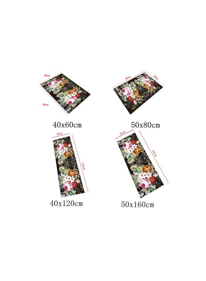 Flower Print Bathroom Doorway Soft Anti-Skidding Durable Rug Multicolour 50x160cm - Image 5