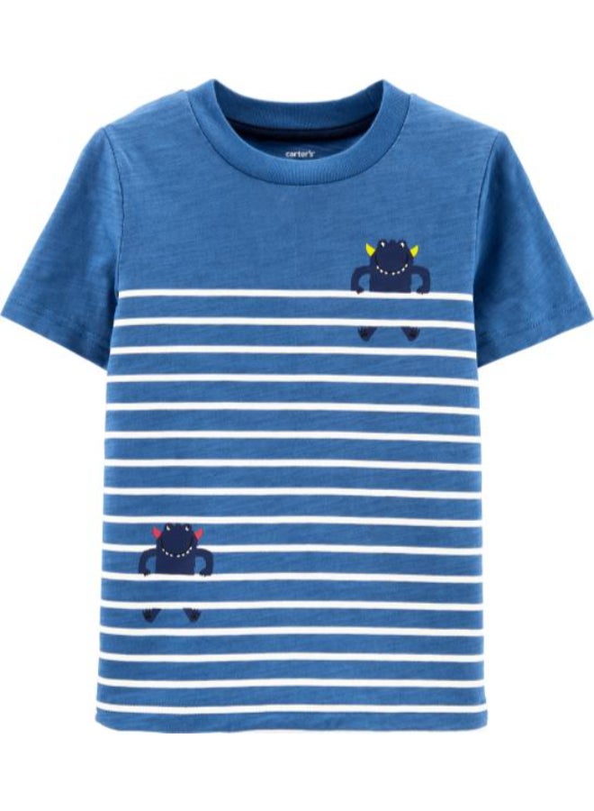 carter's Striped Monster Slub Jersey T-Shirt Blue/White 
