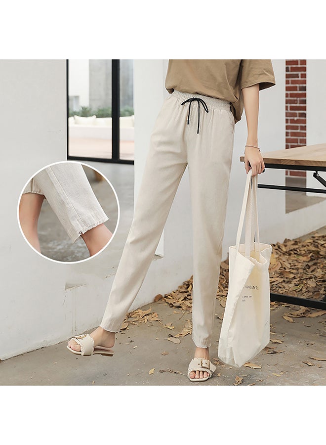 Casual Loose Haren Pants Beige - Image 3