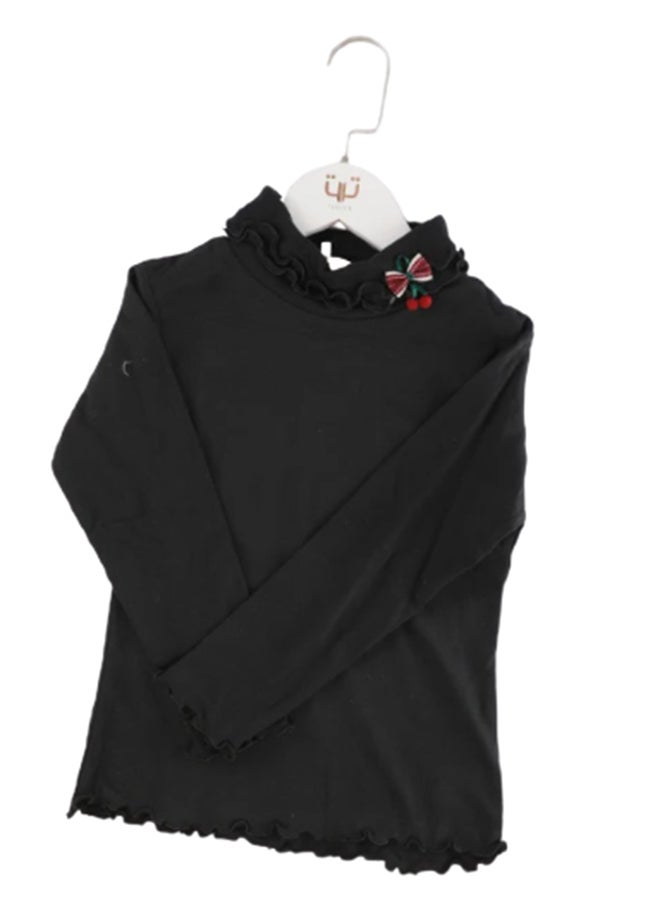 TERTER Cherry Bow Detail Neck Sweater Black  - Image 1