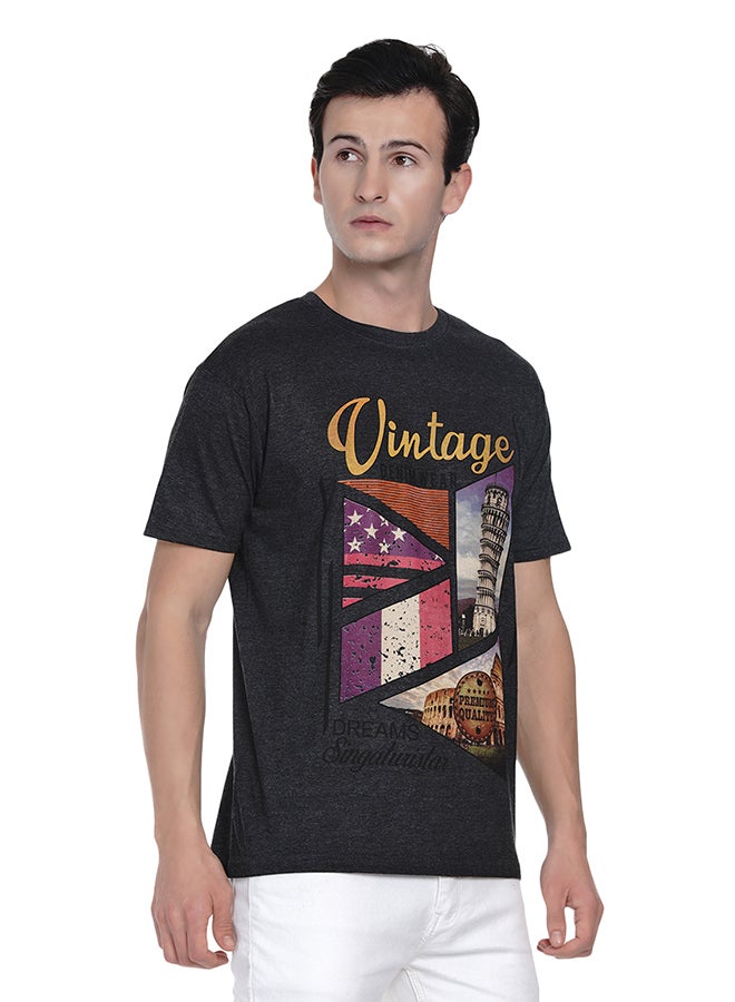 أورا تيشيرت مزين بطبعة كلاسيكية رمادي داكن - Image 3