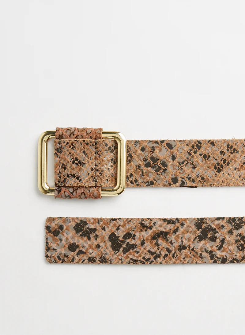 PIECES Snakeskin Patterned Belt Toasted Coconut