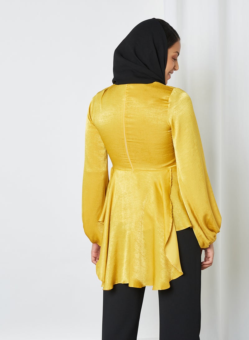 SIVVI for HANIYA High-Low Hem Balloon Sleeve Blouse Mustard  - Image 2