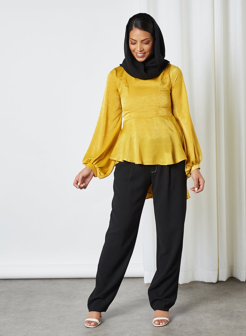 SIVVI for HANIYA High-Low Hem Balloon Sleeve Blouse Mustard  - Image 3