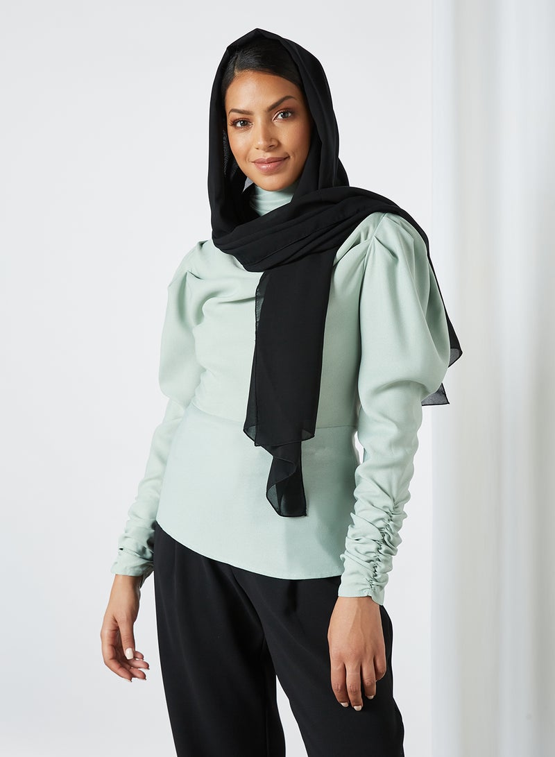 SIVVI for HANIYA Ruched Sleeve High Neck Blouse Mint  - Image 1