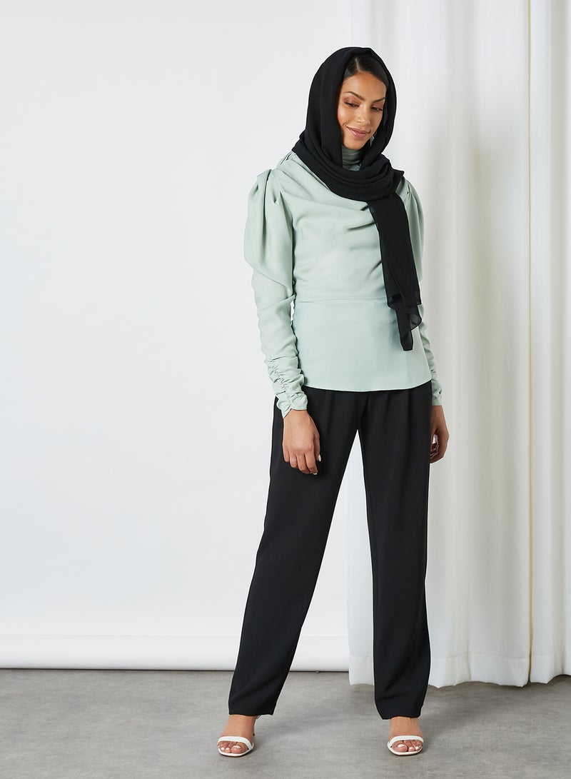SIVVI for HANIYA Ruched Sleeve High Neck Blouse Mint  - Image 3