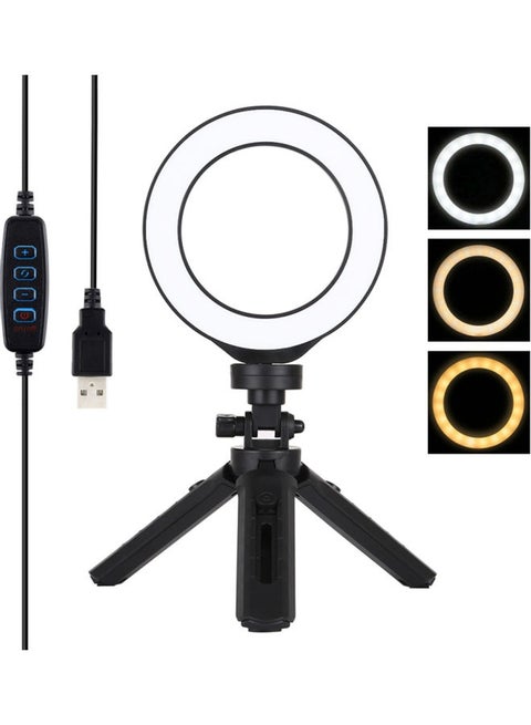 LED Circle Round Light Selfie Lamp with Adjustable Stretchable Tripod Stand Black/White
