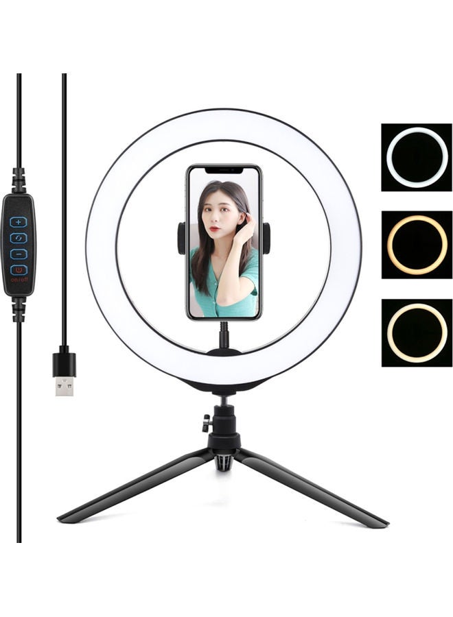 LED Circle Round Light Selfie Lamp with Adjustable Desk Tripod Stand White/Black 