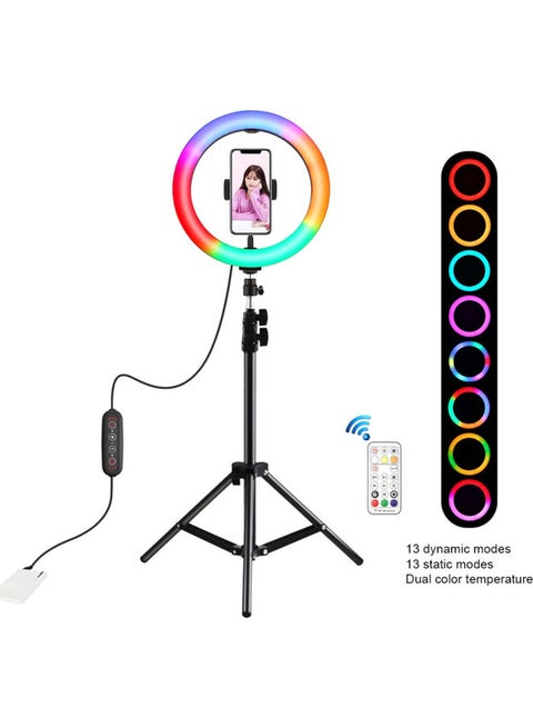 LED Photography Light Selfie Lamp with RF Remote Controller Stretchable Tripod Stand Multicolour