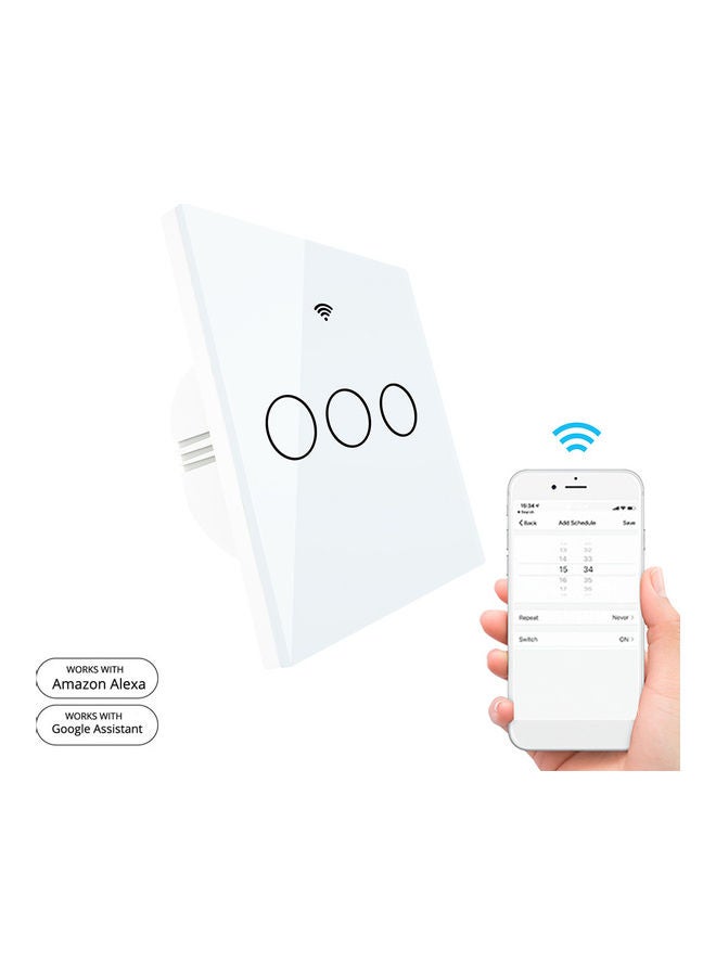مفتاح إضاءة ذكي مع تطبيق التحكم عن بعد عبر الواي فاي والتحكم الصوتي - 3 أزرار أبيض - Image 1