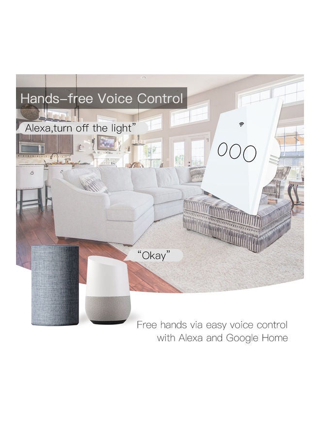 مفتاح إضاءة ذكي مع تطبيق التحكم عن بعد عبر الواي فاي والتحكم الصوتي - 3 أزرار أبيض - Image 3