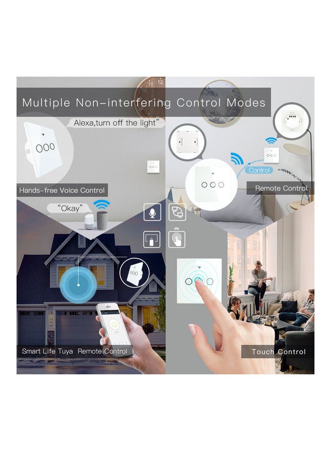 مفتاح إضاءة ذكي مع تطبيق التحكم عن بعد عبر الواي فاي والتحكم الصوتي - 3 أزرار أبيض - Image 5