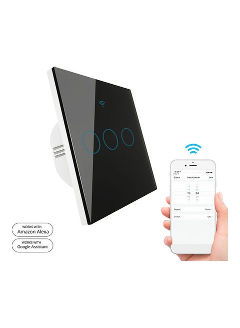 Smart Light Switch with Wifi Remote APP and Voice Control- 3 Gang Black