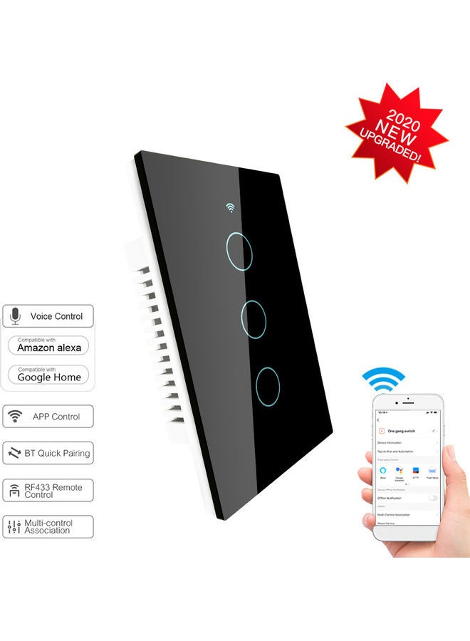 Generic Wi-Fi Smart Touch Switch- 3 Gang Black  - Image 1