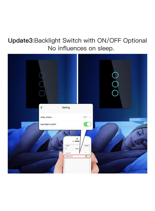Generic Wi-Fi Smart Touch Switch- 3 Gang Black  - Image 3