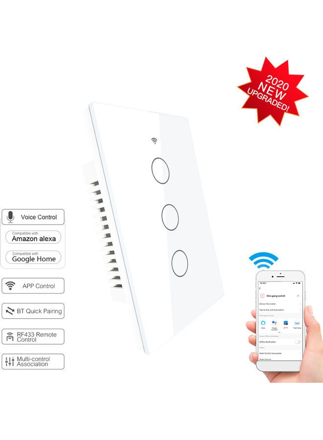 مفتاح ذكي يعمل باللمس بخاصية الواي فاي - 3 أزرار أبيض - Image 1