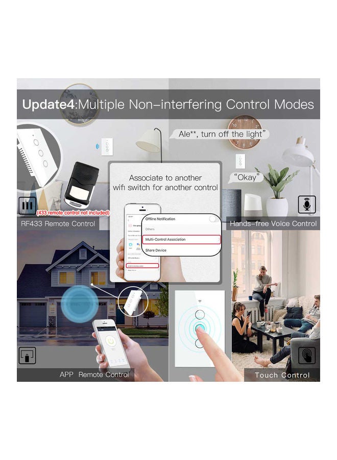 مفتاح ذكي يعمل باللمس بخاصية الواي فاي - 3 أزرار أبيض - Image 3