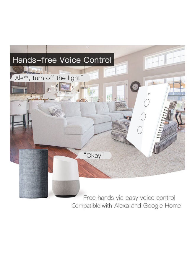 مفتاح ذكي يعمل باللمس بخاصية الواي فاي - 3 أزرار أبيض - Image 4