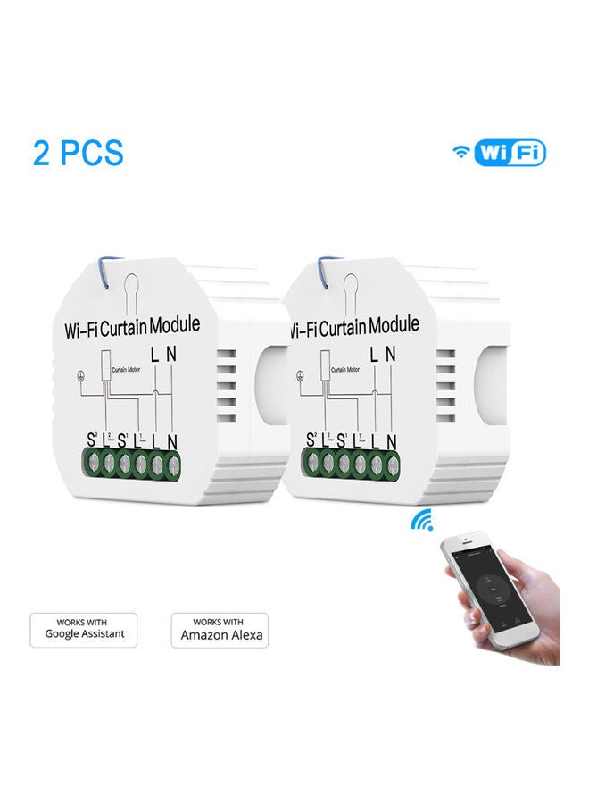 2-Piece WiFi Curtain Switch with Module APP Remote and Voice Control White - Image 1