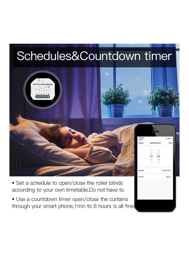 2-Piece WiFi Curtain Switch with Module APP Remote and Voice Control White - Image 3