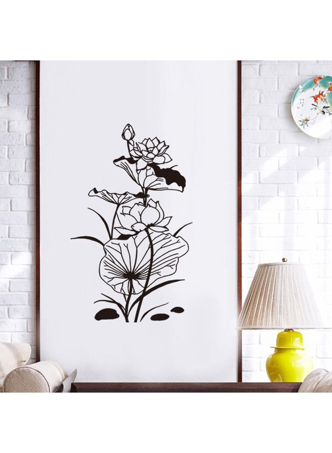 Lotus Leaf Flower Wall Sticker Black 60x90cm 