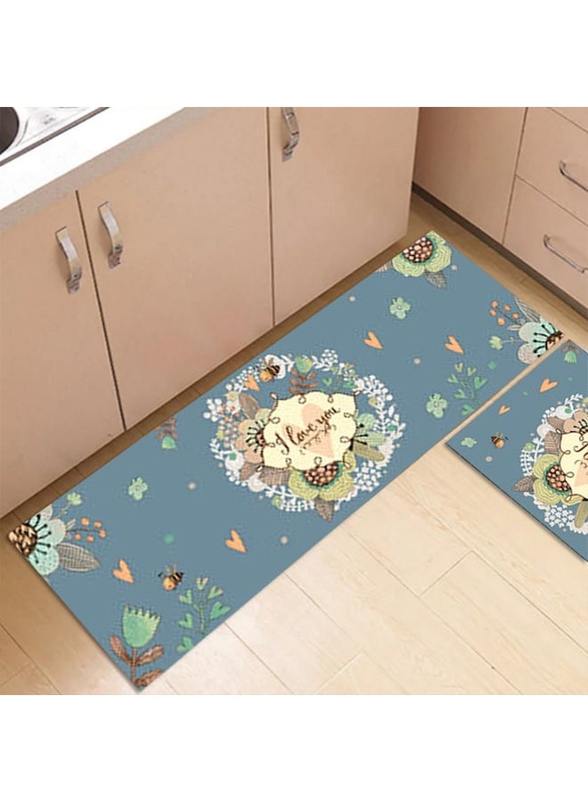 Colorblock Floral Letter Pattern Waterproof Rug Blue 50 x 160cm - Image 2
