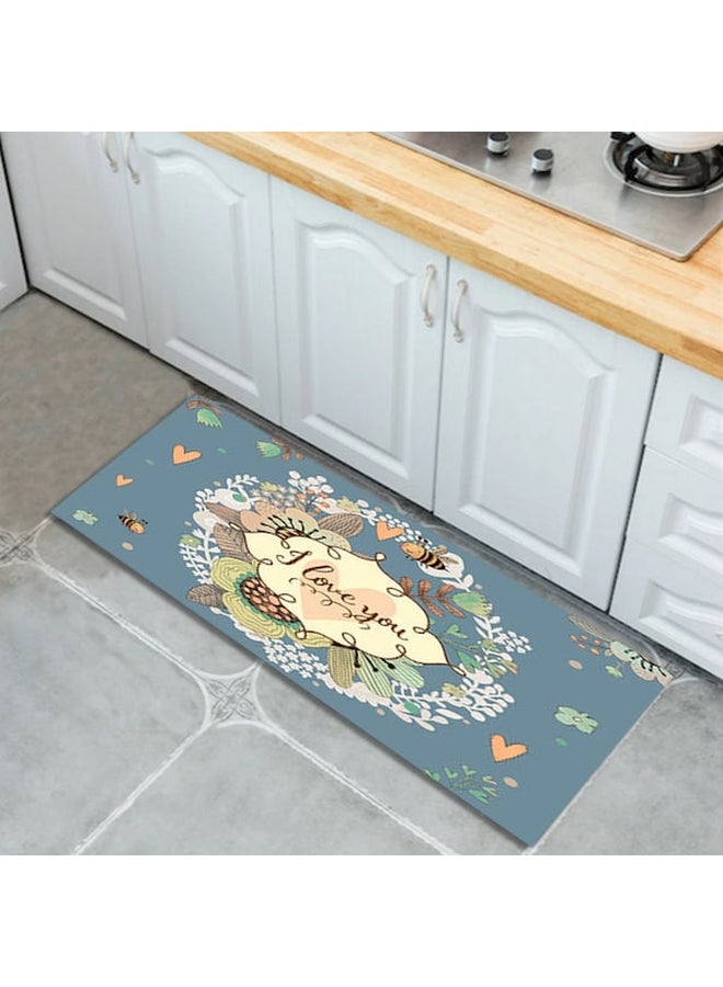 Colorblock Floral Letter Pattern Waterproof Rug Blue 50 x 160cm - Image 3